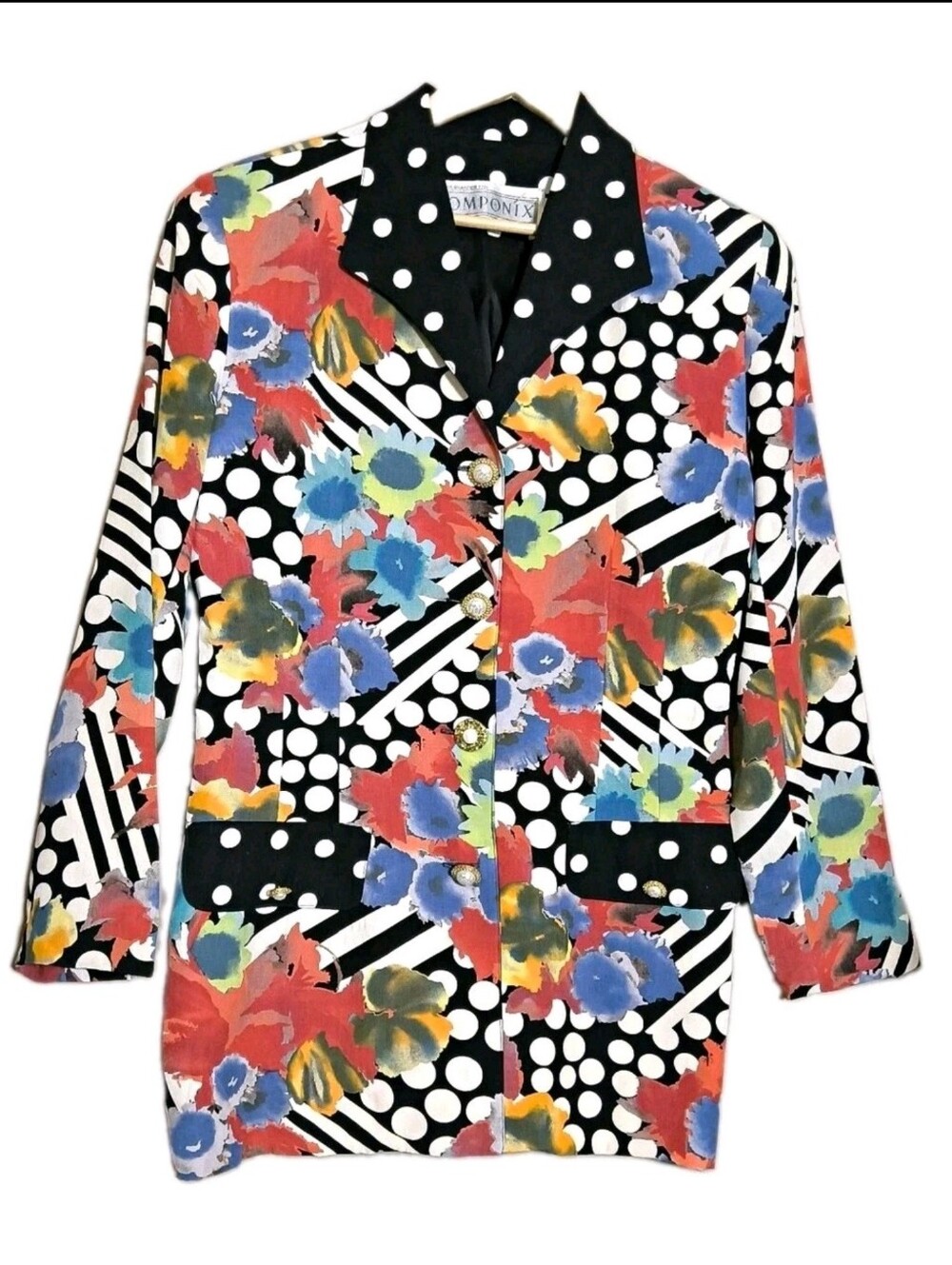Componix Women’s Multicolor Polka Dot Floral Button Front Pocket Long Jacket 8